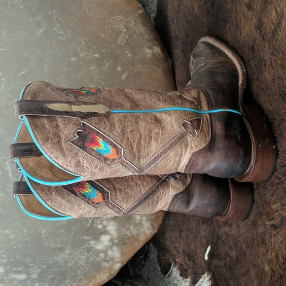 JOHNNY RINGO JR922-38 distressed brown/tan  Arrow cowgirl boots square toe sz 5B - Picture 6 of 16